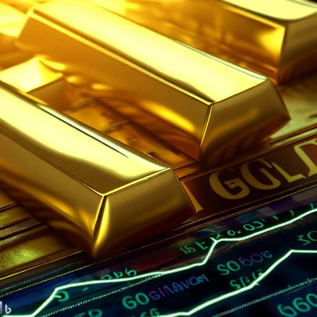 gold bars with dollars with market charts