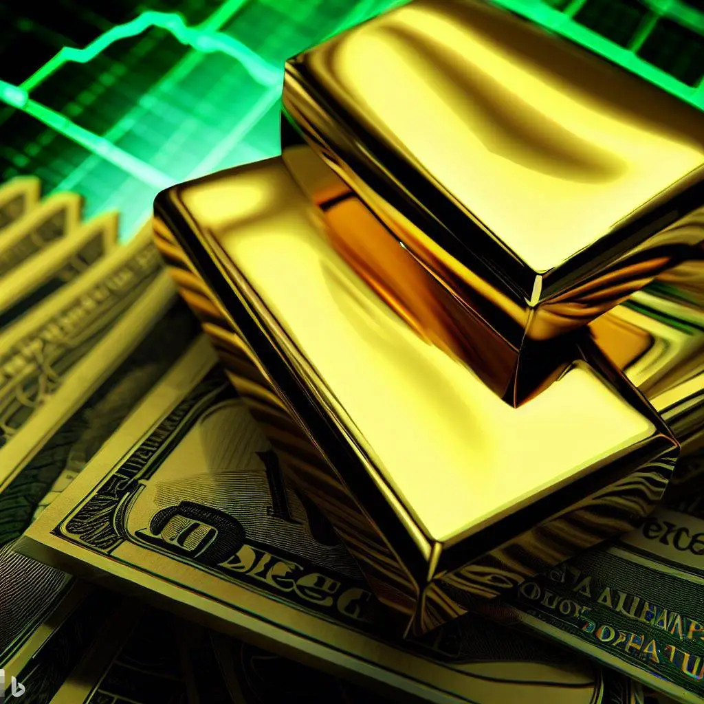 Dollars US under Gold bards with green forex charts