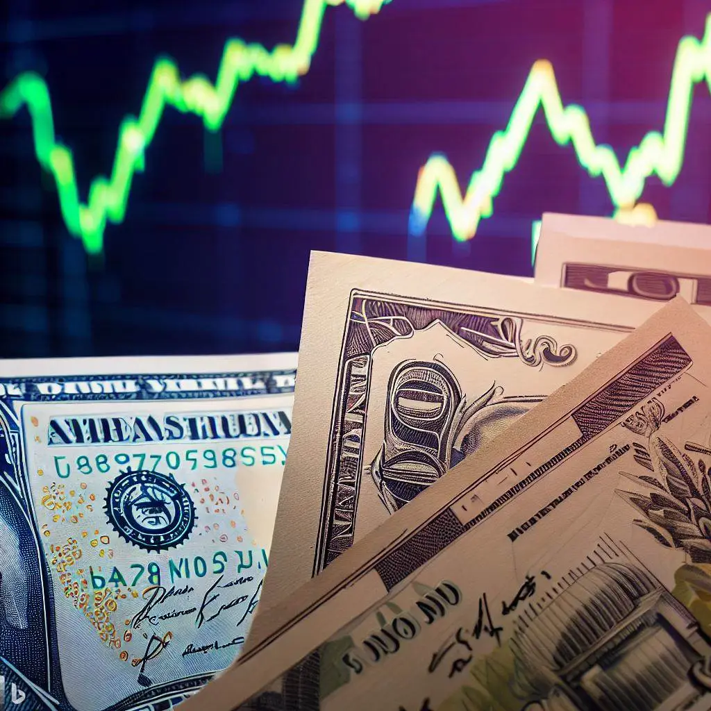 Australian and American dollars against the background of growth charts