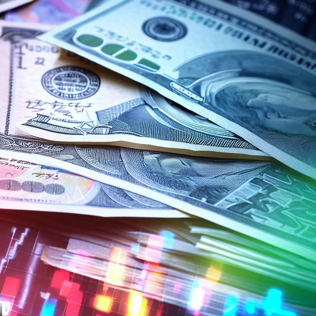 Money Dollars and Japanese yen against the market charts