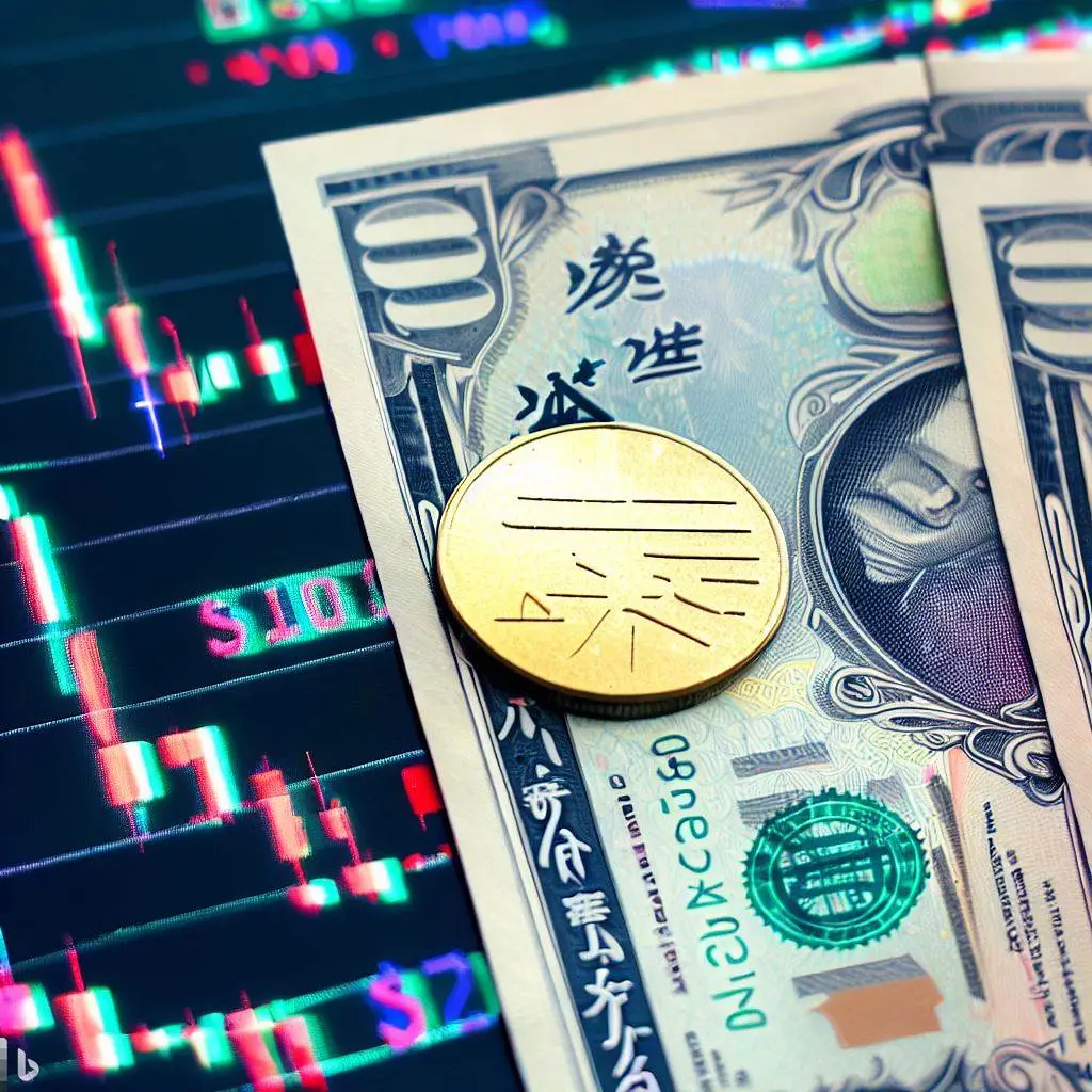 Japan yens with us dollars with market charts on forex