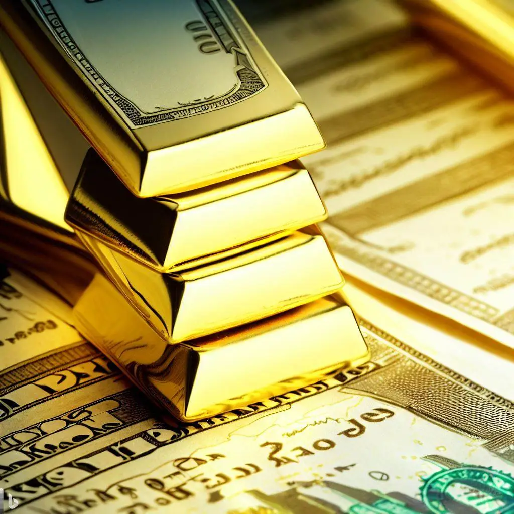 Gold Bars on Dollars money