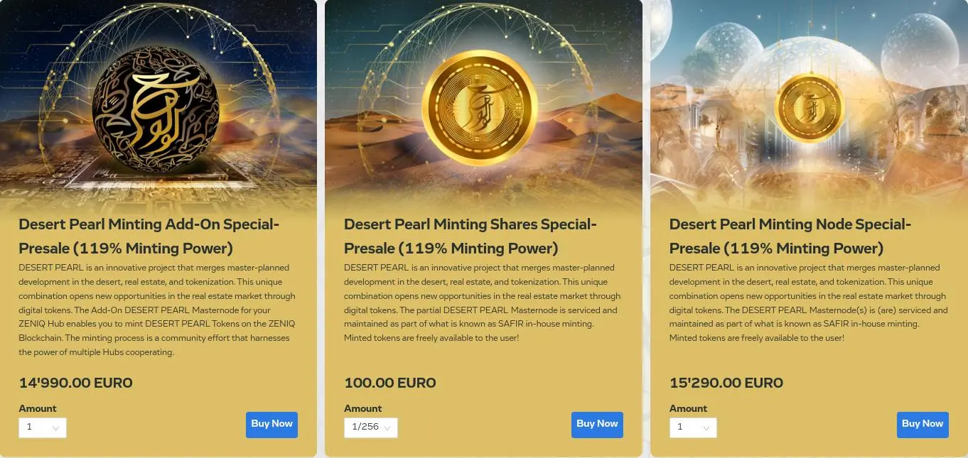 Desert Pearl minting package on the Safir backoffice