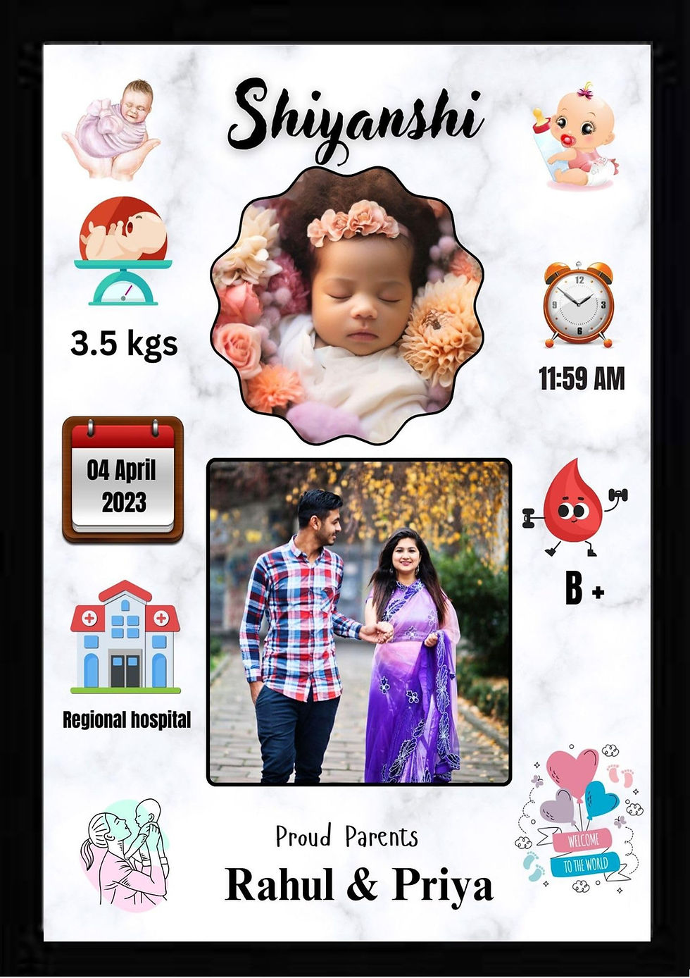 Printyourstyle Personalised Baby Birth Frame