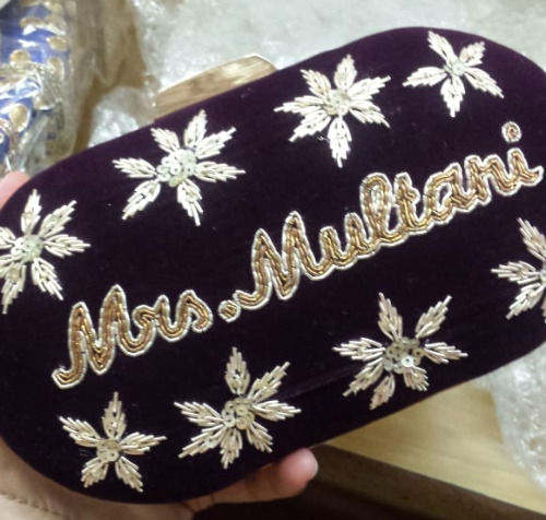 Thumbnail: Customized bridal embroidery clutch