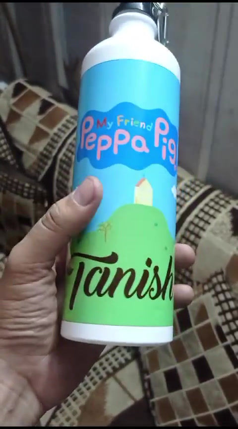 Thumbnail: water bottle with name and picture as return gift