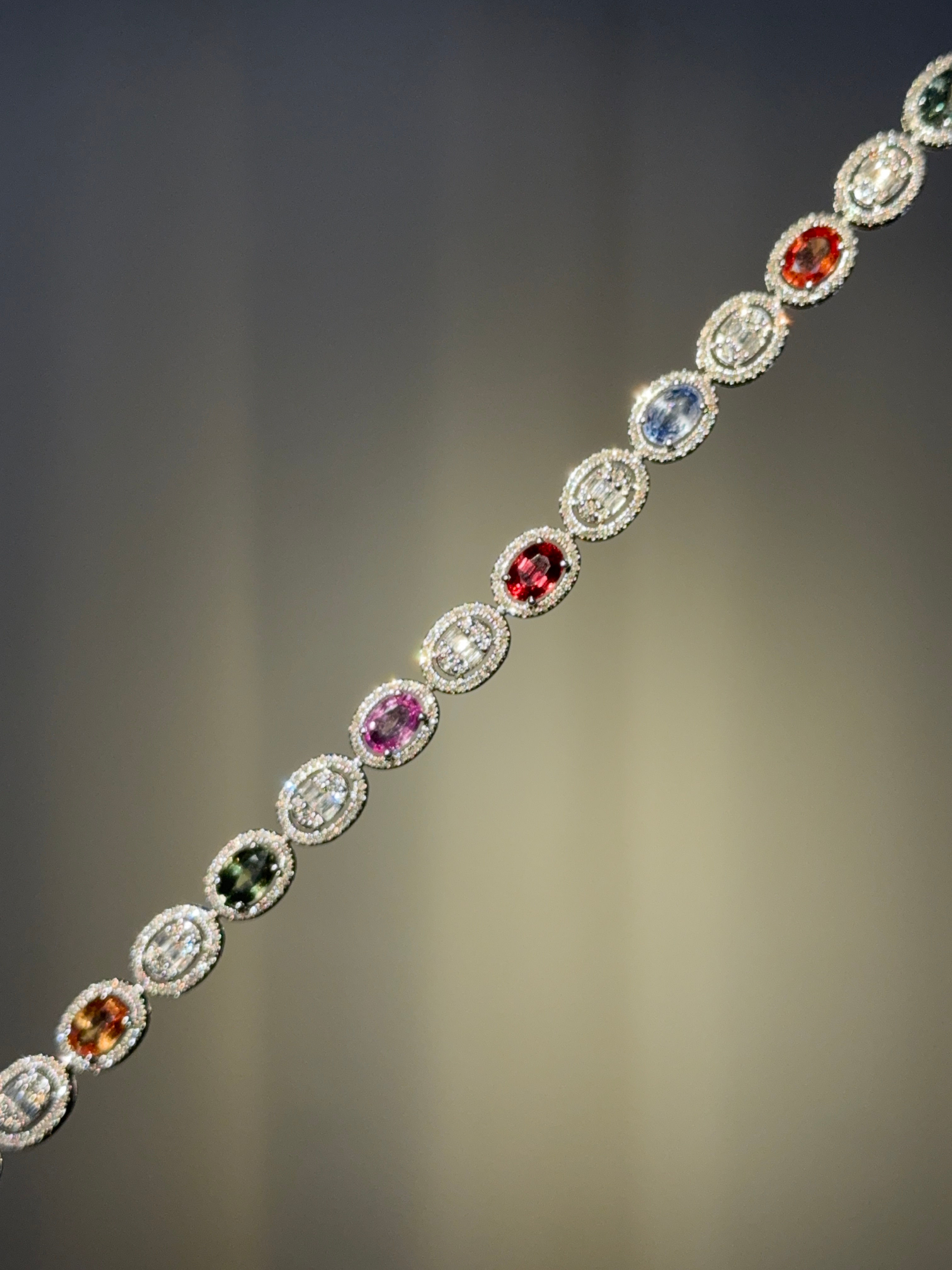 Multi-Colored Sapphire & Diamond Statement Bracelet