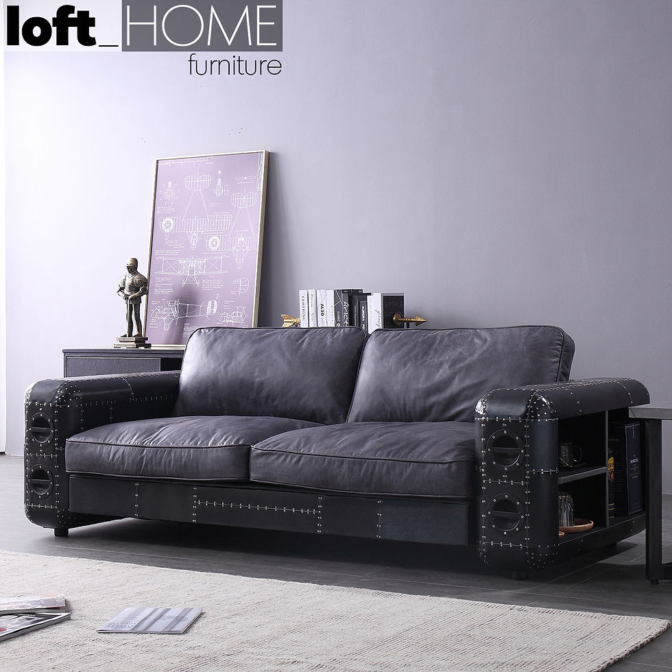 Aluminium Leather Sofa – BLACK AIRCRAFT 3 Seater