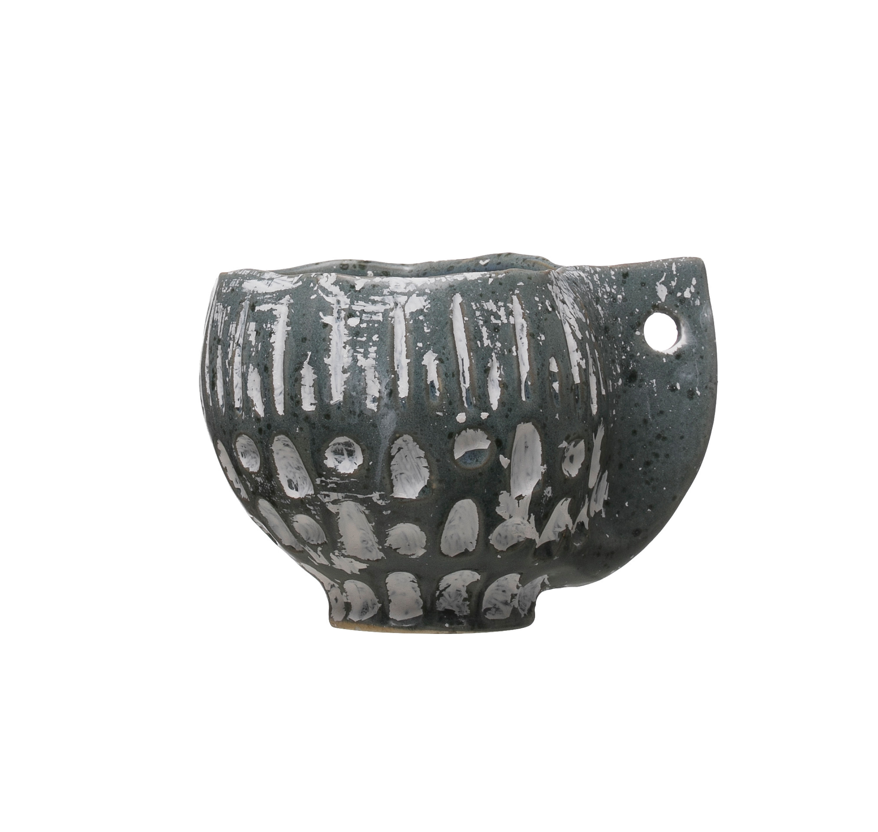 4-3/4"L x 3-3/4"W x 3-1/2"H Stoneware Planter, Reactive Glaze, Distressed Grey F