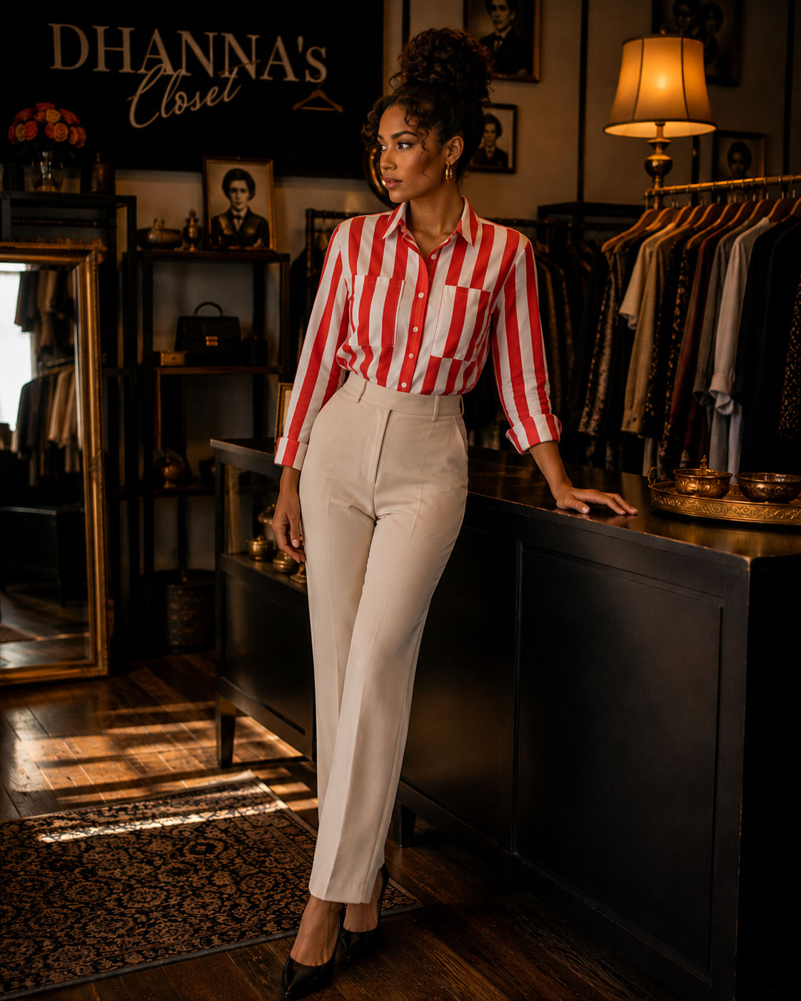 Chemise Vintage Rouge Élégance Rayée ❤️🤍