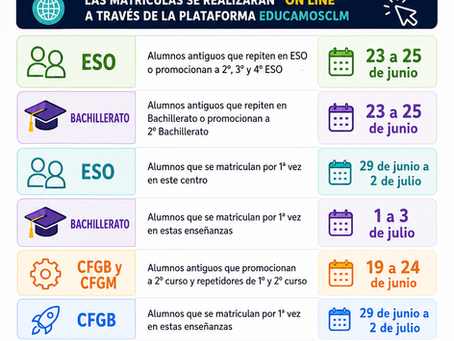 Calendario matriculación 2026/2027 (Todos los niveles)