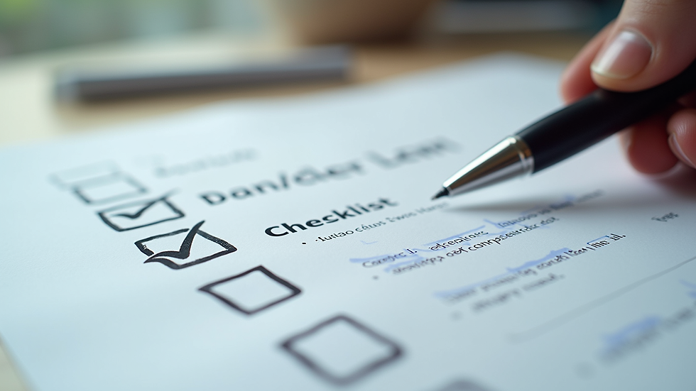 Close-up view of a checklist with legal documents