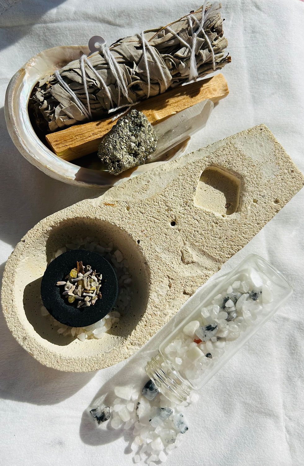 Thumbnail: Moonstone & Clear Quartz Crystal Chips | Ritual Vessel & Heat Protection Blend