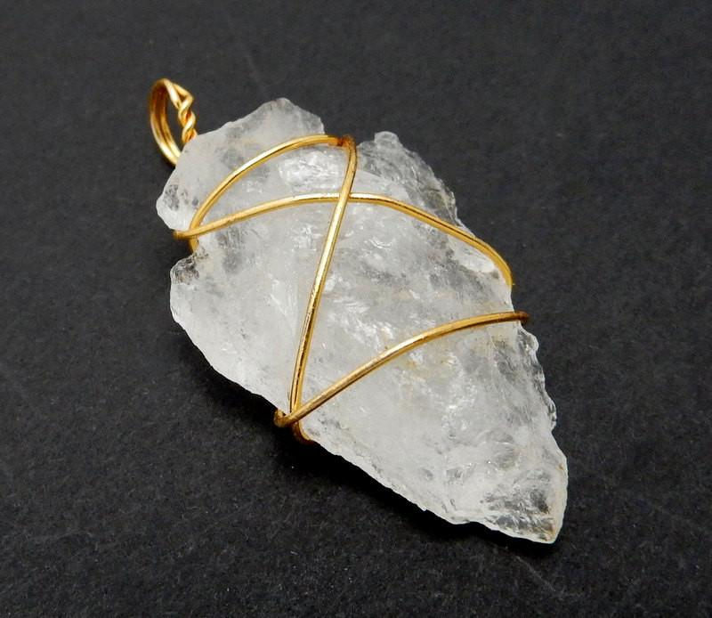 Thumbnail: Ethically Sourced Clear Quartz Arrowhead Pendant | Gold Wire Ritual Talisman
