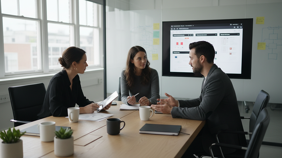 Close-up view of a marketing team discussing website redesign plans