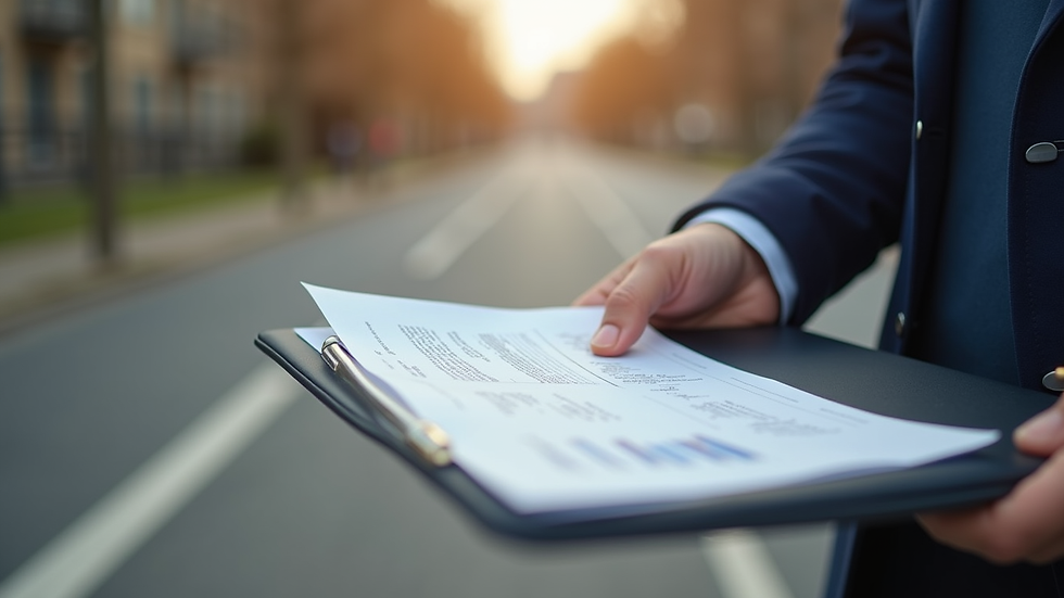Close-up of legal documents and a courier's hand holding them