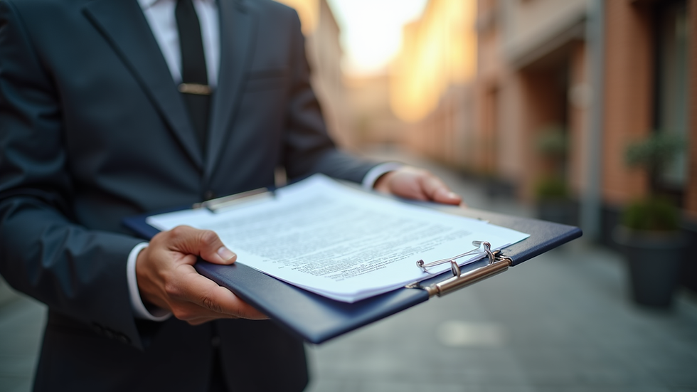 Eye-level view of a legal document being handed over by a courier