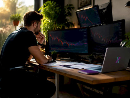 Trader monitoring automated trade signals on screens