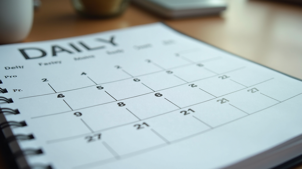 Close-up of a calendar with a daily routine plan