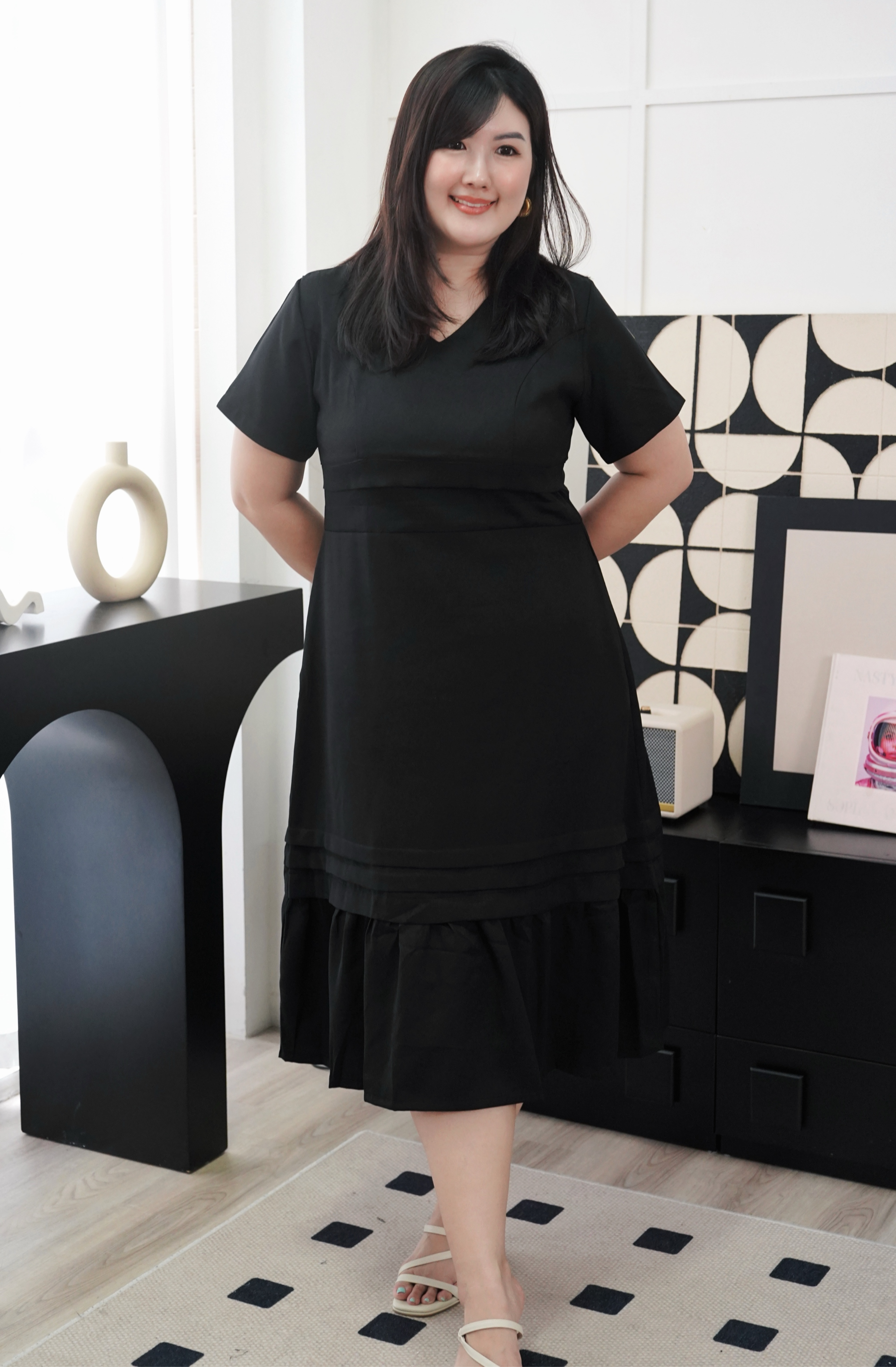 Maeve Tiered Midi Dress in Black