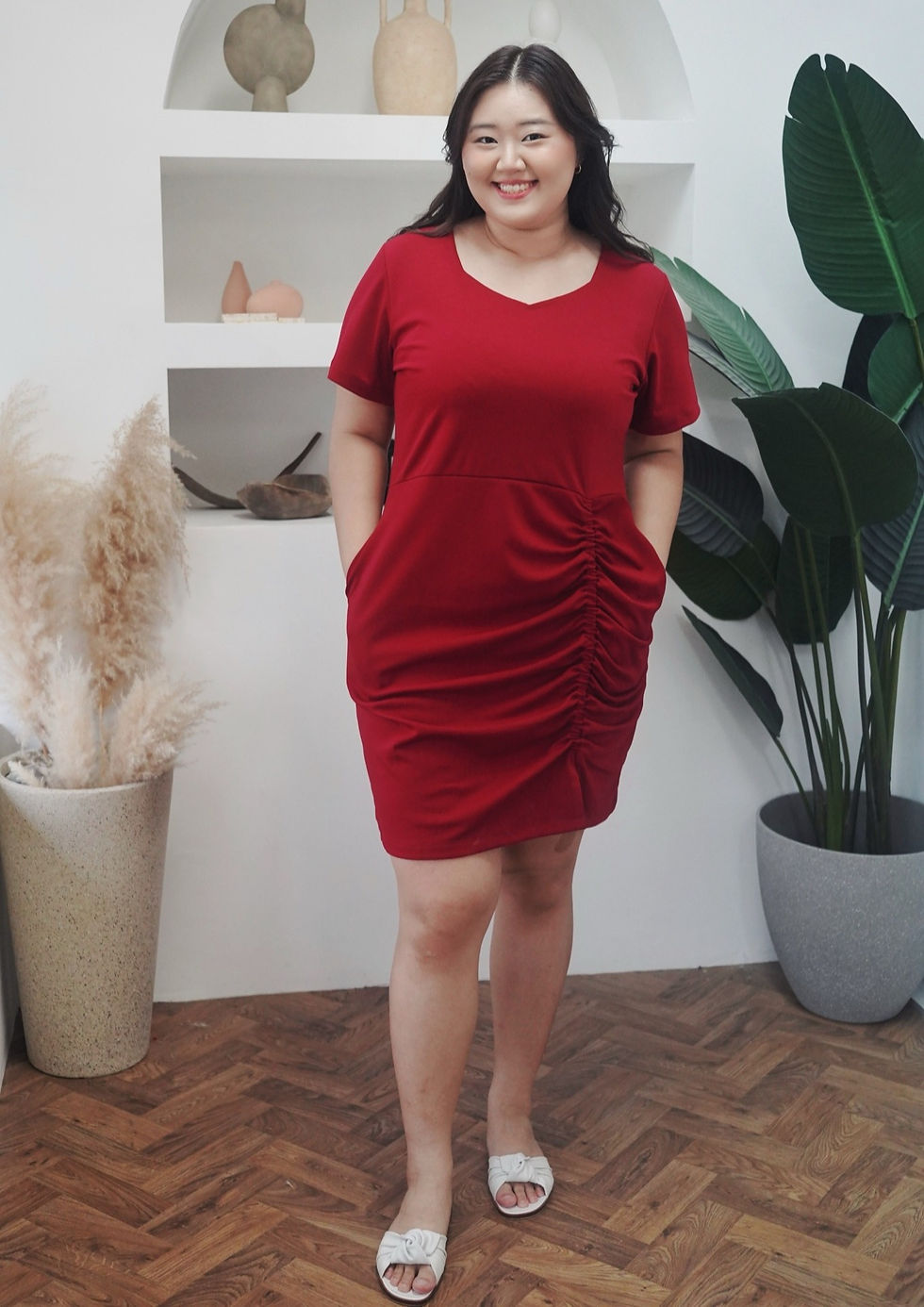 Thumbnail: Florian Side Ruched Dress in Red