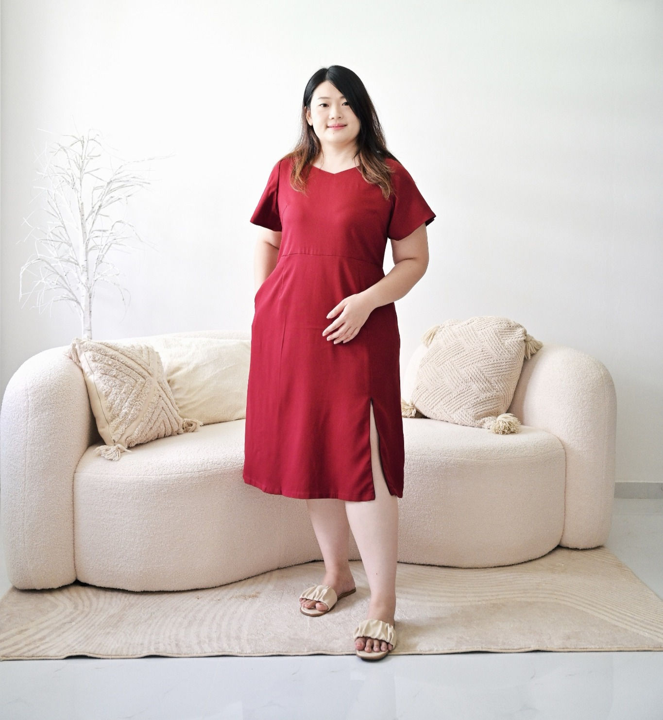 Marcy Side Zip Dress in Maroon