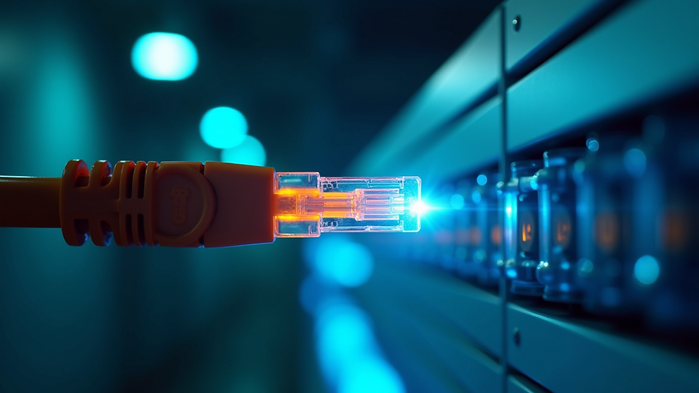 Eye-level view of a modern fiber-optic internet cable connection