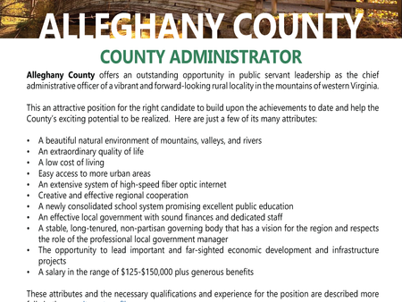 APPLY NOW! County Administrator for Alleghany County
