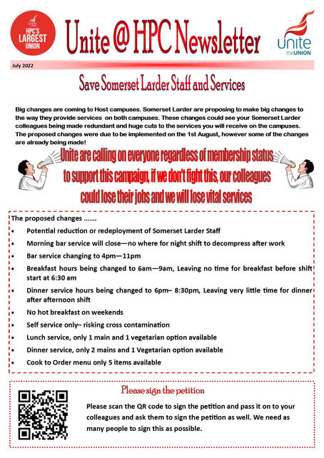 SIGN THE PETITION! Help Protect Our Services! Help Protect YOUR Somerset Larder Colleagues!