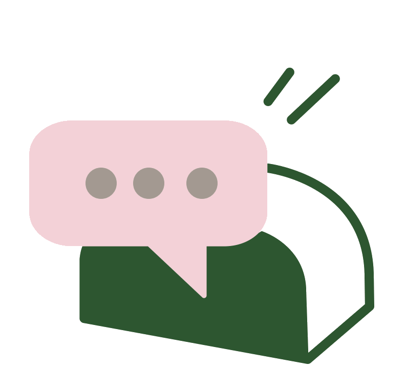 Animeret illustration af en sufflørboks med taleboble, der symboliserer dialog, refleksion og den indre stemme i samtale med AI.