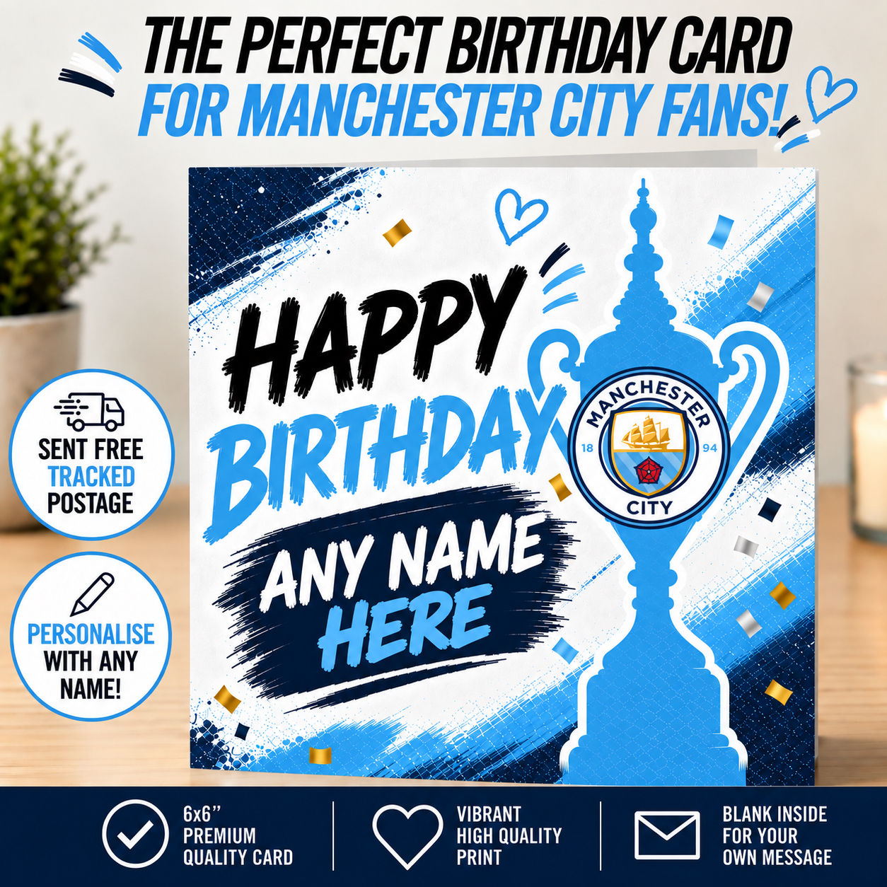 Manchester City personalised birthday cup card