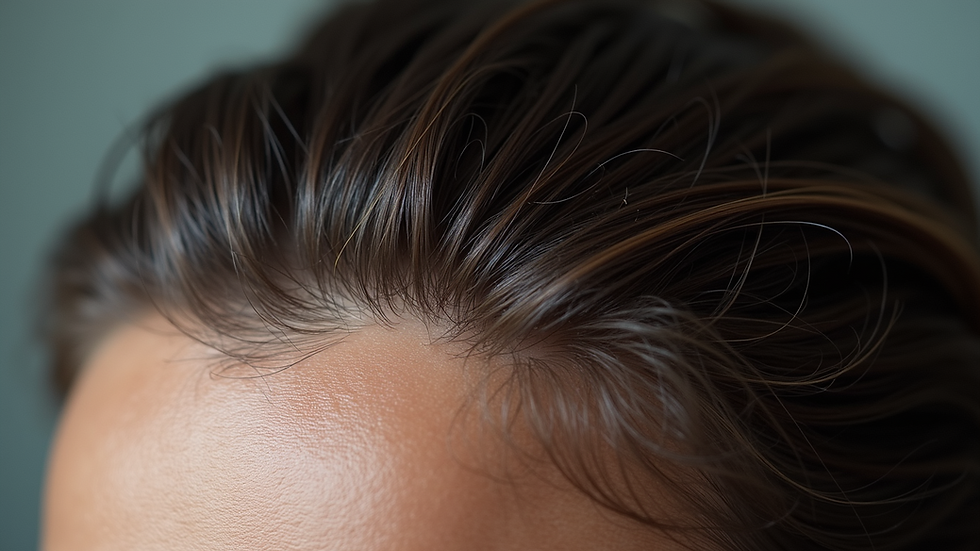 Close-up view of a healthy scalp with shiny hair