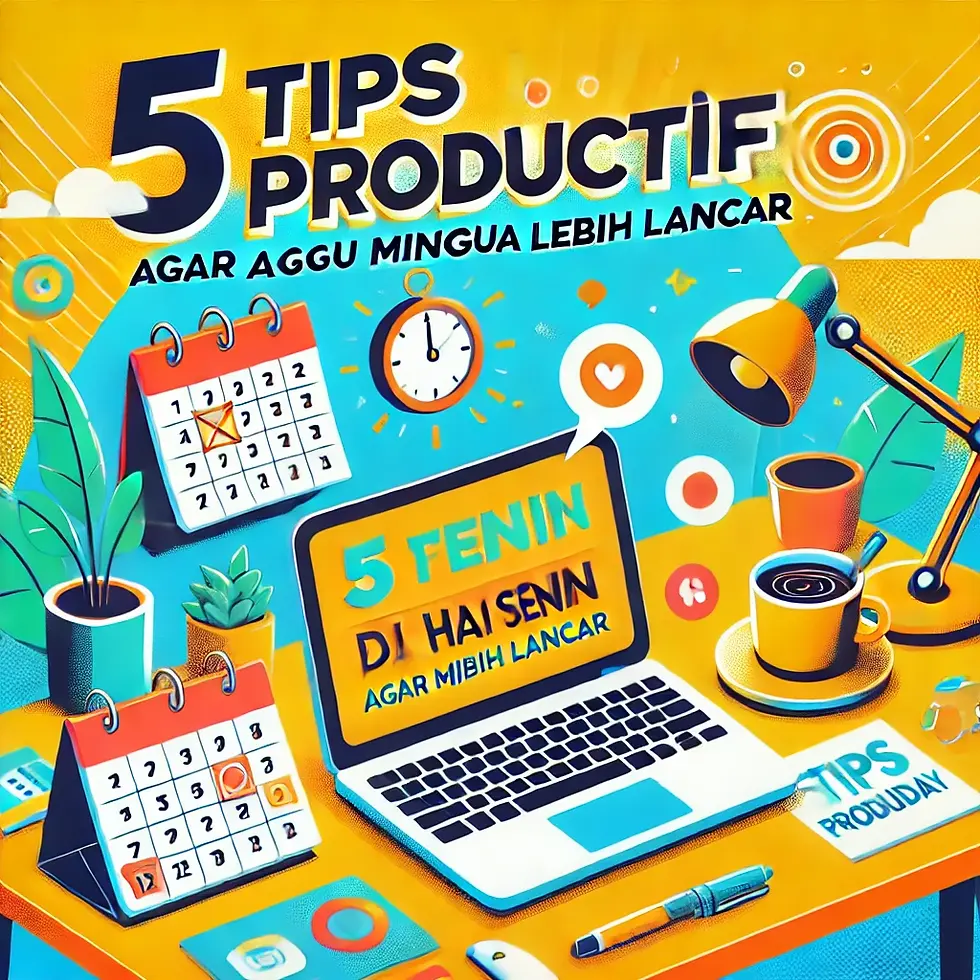 Thumbnail bergambar laptop dengan to-do list, kalender bertanda Senin, dan secangkir kopi, mencerminkan semangat produktif di awal minggu.