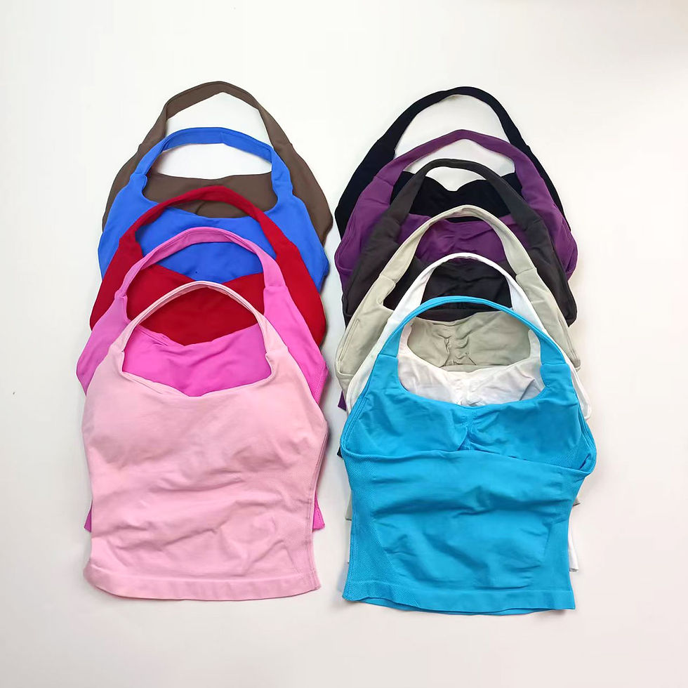 Thumbnail: Gym Halter Top Woman longline strappy tank Padded yoga clothing Fitness