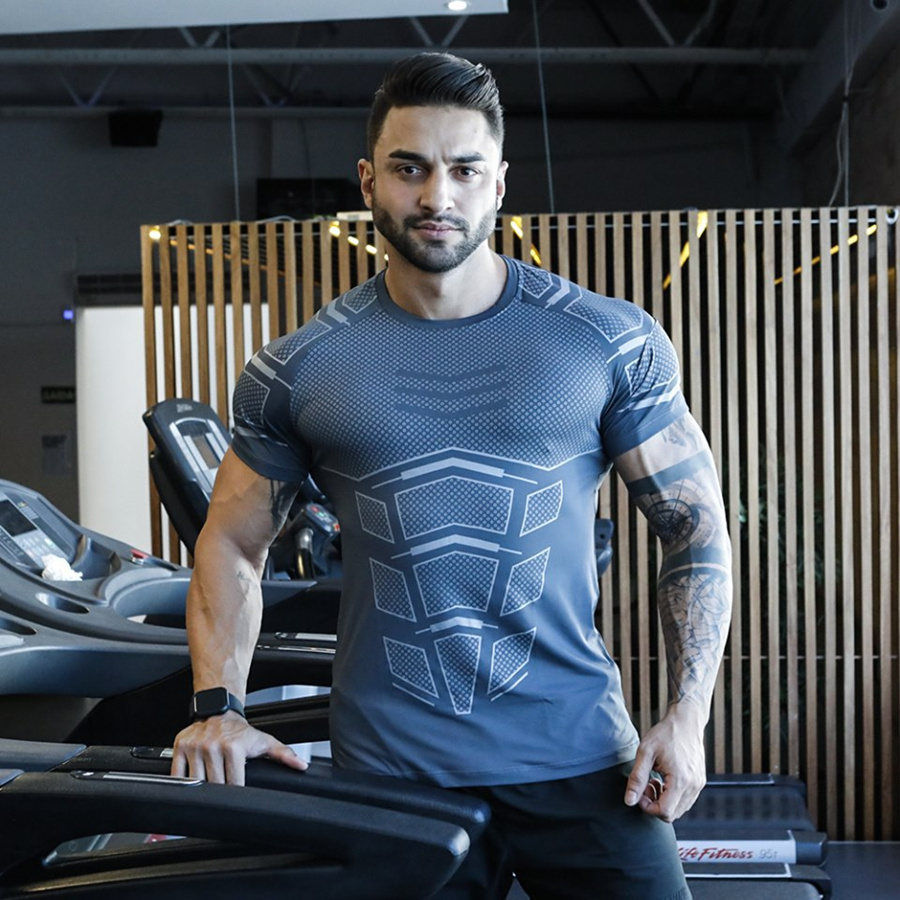 Thumbnail: Compression Quick dry T-shirt Men Running Sport Skinny Short Tee Shirt Male Gym 