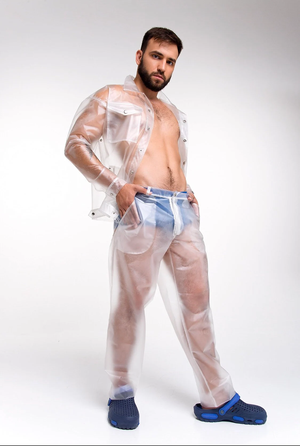 Thumbnail: Denim jacket and jeans made of matte soft vinyl. A unique suit