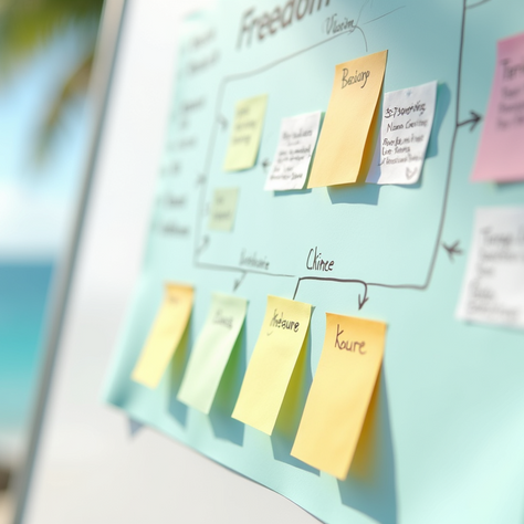 A board with post it notes on it