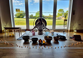 Melissa, hosting a soundbath at Wereham Hall, in Norfolk
Melissa, hosting a soundbath