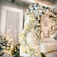 Farra, 5 tiers of elegant wedding cake. Full buttercream cake and cascading fresh flowers. @ Bukit Beruntung, Rawang