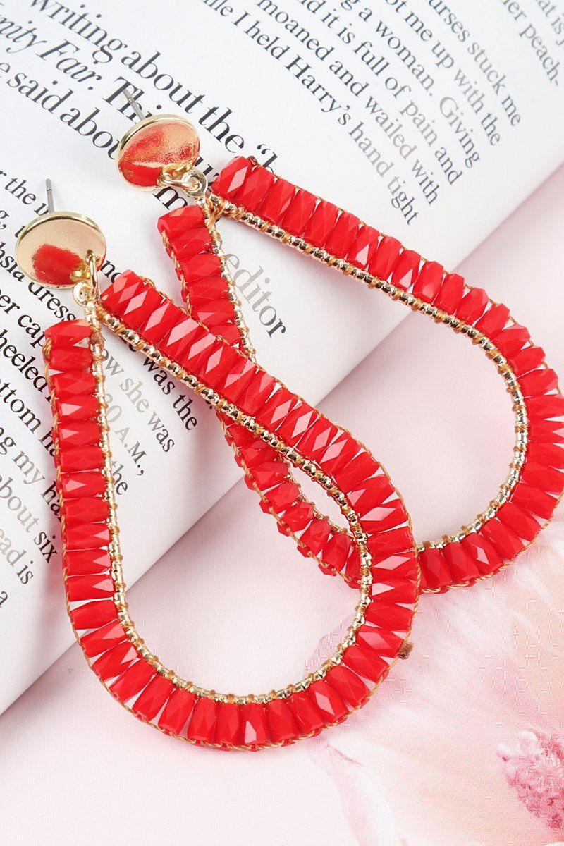 Hde3042 - Glass Beaded Teardrop Earrings