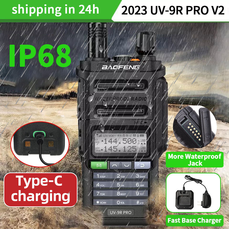 UV-9R Pro V1 V2 Waterproof IP68 Walkie Talkie Type-C Charger Powerful UHF VHF