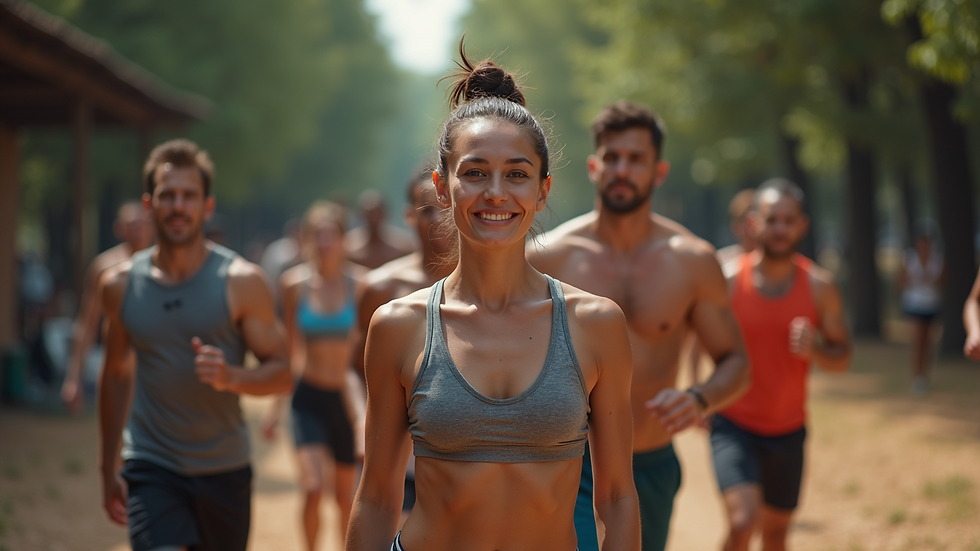 High angle view of a diverse group participating in a fitness boot camp