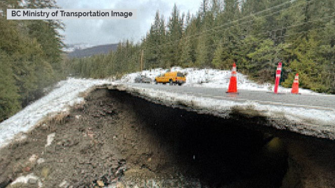 "extensive damage" at roughly two dozen locations between Hope and Princeton on Highway 3