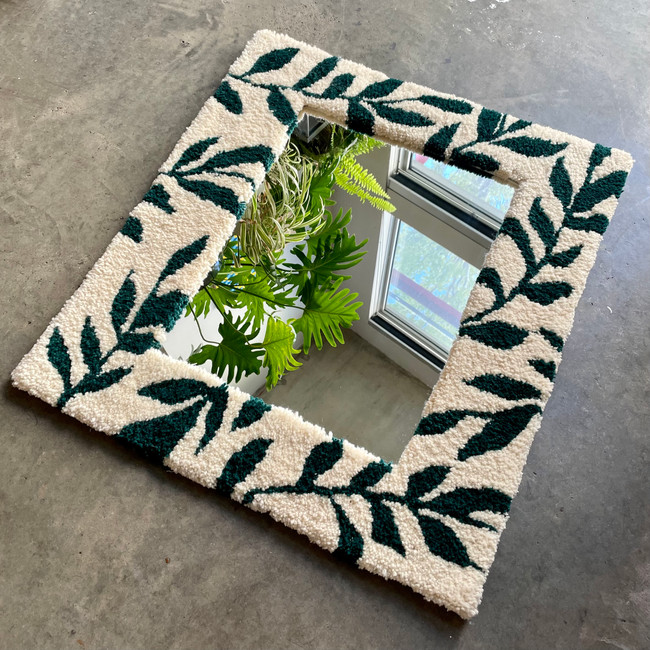 olive branch mirror - green/white.