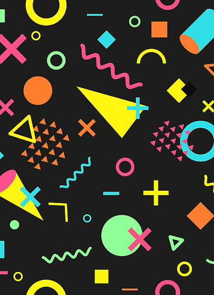 seamless-pattern-with-multicolor-geometric-shapes-on-dark-background-retro-vintage-abstrac