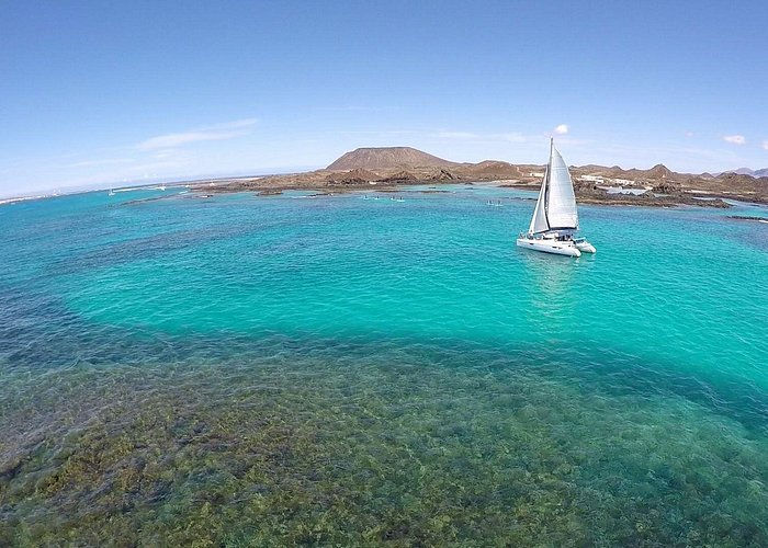 Sailing catamaran off Lobos island, Fuerteventura