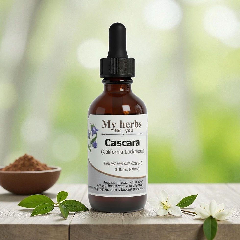 Cascara liquid herbal extract bottle with text, and URIC ACID CONTROL TEA, Organic.