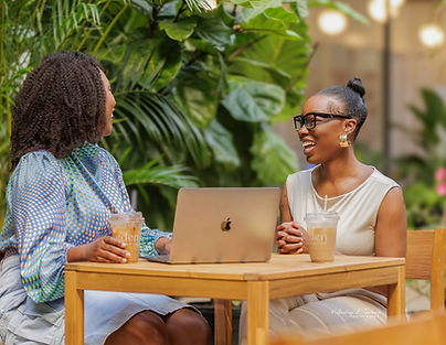 Client smiling at coffee shop
