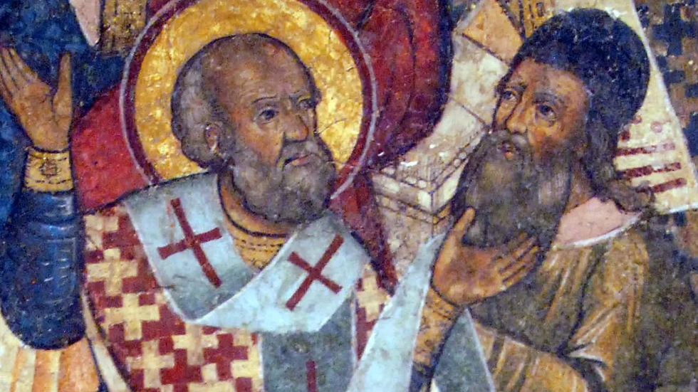 Saint Nicholas of Myra (later known as Saint Nic - ya that Saint Nic), is said by some historians to have attended the Council of Nicaea in 325 AD, and having become so furious with Arius for denying the deity of Jesus, he slapped him across the face. 