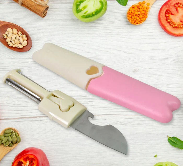 Pocket Knife, Multi-Functional 2 in-1 Stainless Steel Kitchen Knife & Peeler